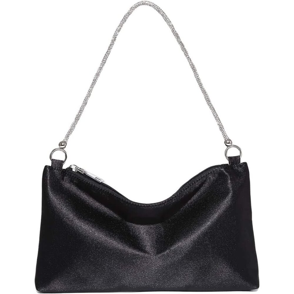 Women's Black Evening Bag Rhinestone Chain Purse Sparkly Clutch Bag